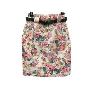 NWT Vintage Abercrombie & Fitch Floral Denim Skirt Pink Roses Size 6 26” Waist